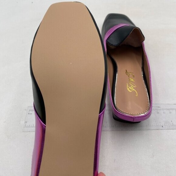 Women Luxury Leather Mules, Closed Square Toe Loafer,Med Chunky Heel Black Shoes - Picture 6 of 8